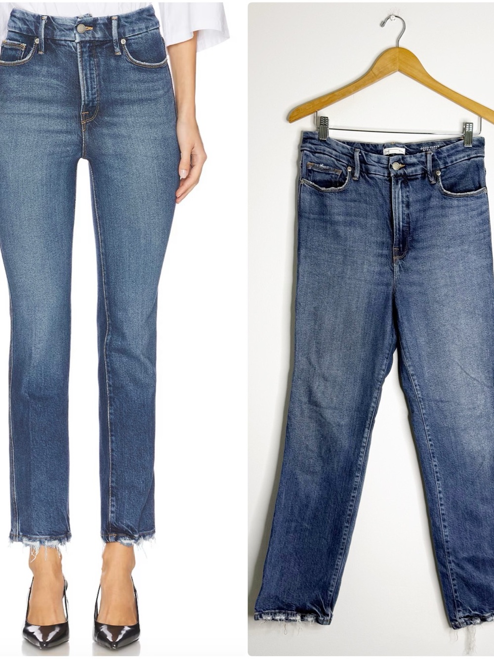 Good American Good Curve Straight Jeans Size 10/30 Super High Rise Raw Hem